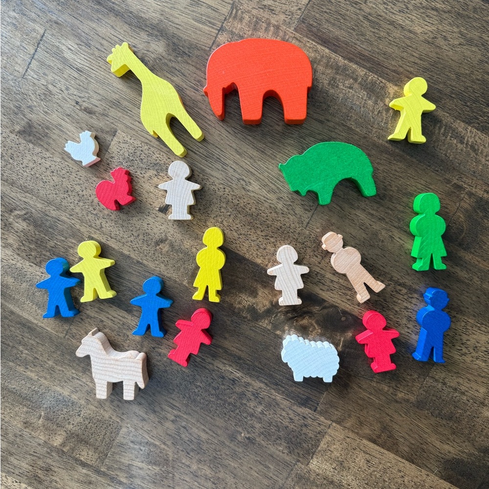 Colorful Wooden Animal and People Toy Set